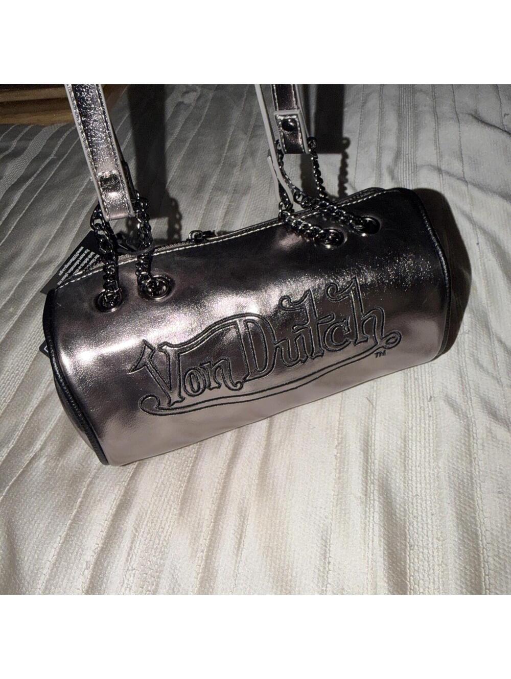 Von Dutch Barrel Bag, Metallic, Vegan Leather Shoulder Bag